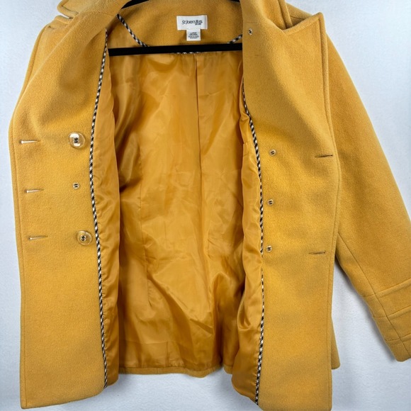 St. Johns Bay Pea Coat Womens SZ L Deep Yellow Classic Double Breasted Buttons - Picture 6 of 10